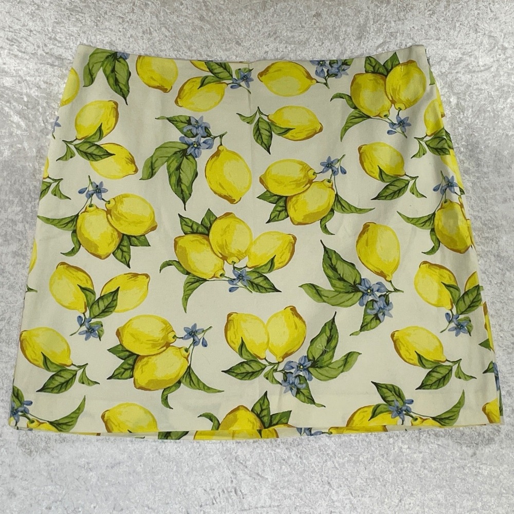 Talbots Lemon Print Mini Skirt Women 16P Yellow NWOT Cotton Blend A-Line
